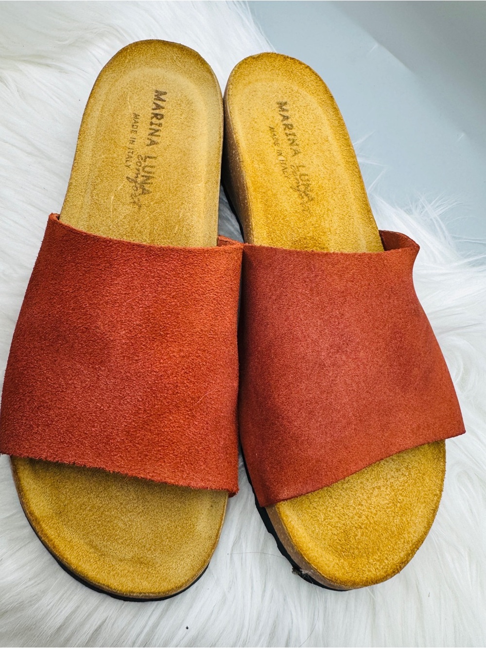 Marina Luna Italian Leather Slide Sandals – Size 8.5 Rust Suede Slide Mules - Picture 2 of 8